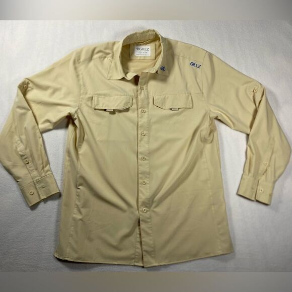 Gillz Men Saltwater Series Fishing Long Sleeve Shirt Color Bleached Sand Medium - Picture 1 of 10